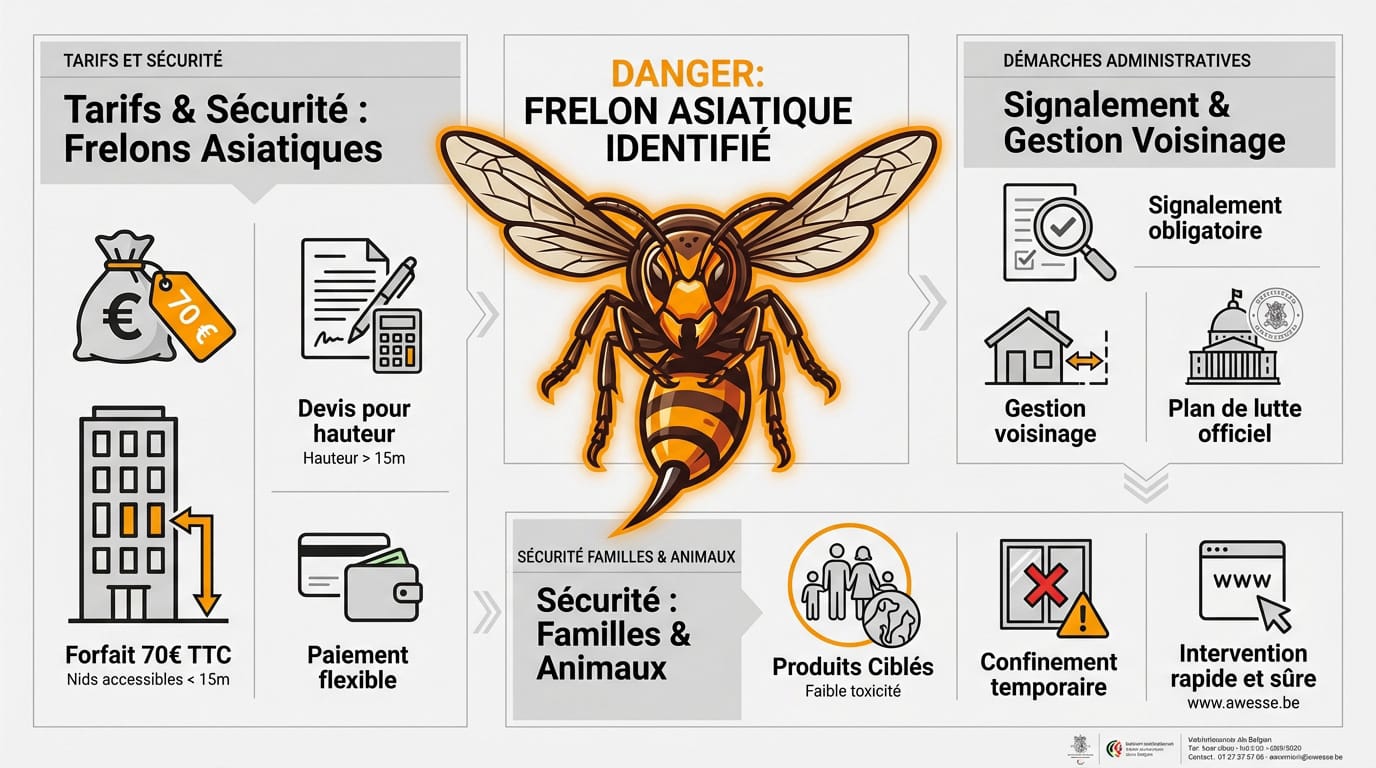 Intervention professionnelle pour la destruction d'un nid de frelons asiatiques en Belgique