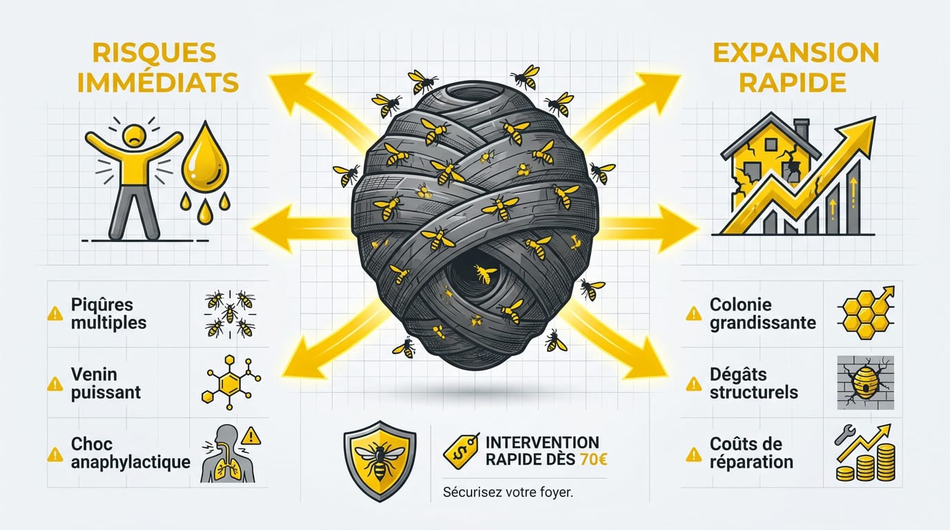 Infographie sur les dangers des nids de gu&ecirc;pes et l'importance d'une intervention rapide