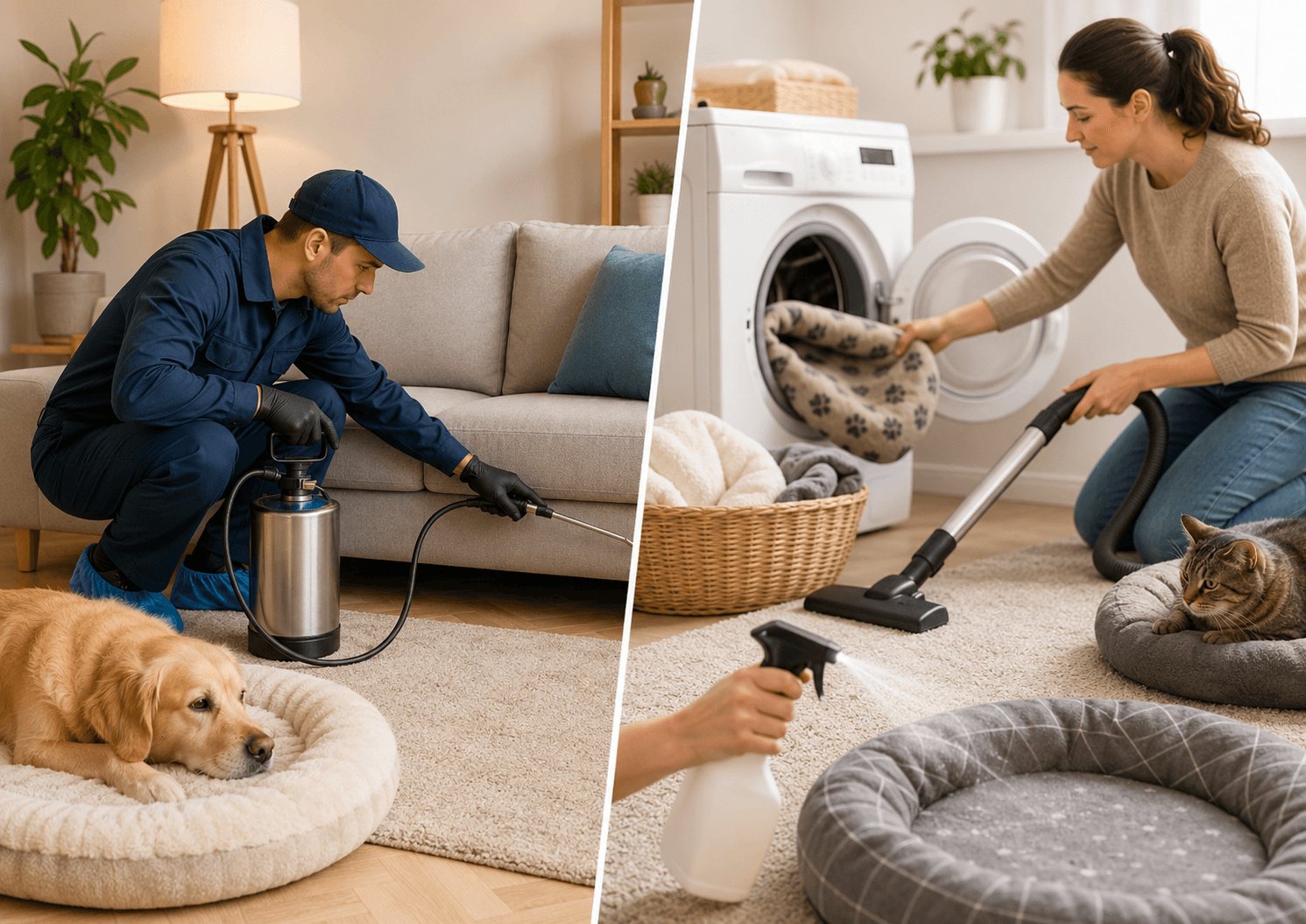 Comparaison entre traitement professionnel anti-puces et solutions maison dans un logement avec animaux