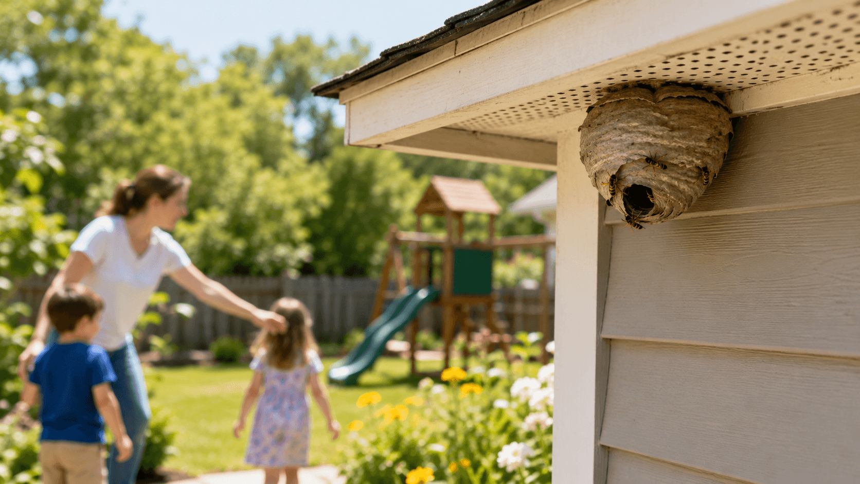 Éloigner les enfants d’un nid de guêpes près de la maison