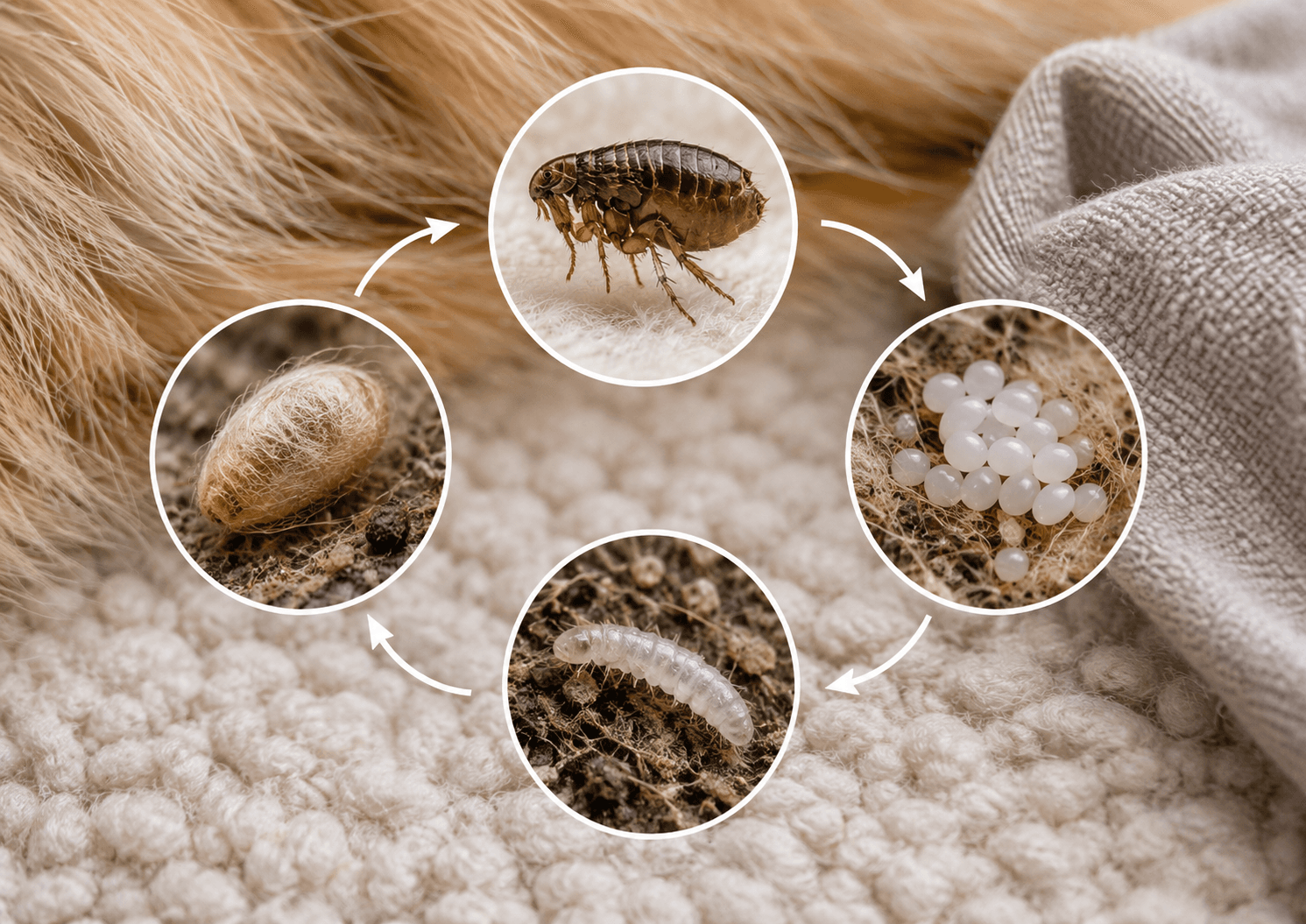 Étapes du cycle de vie des puces dans la maison