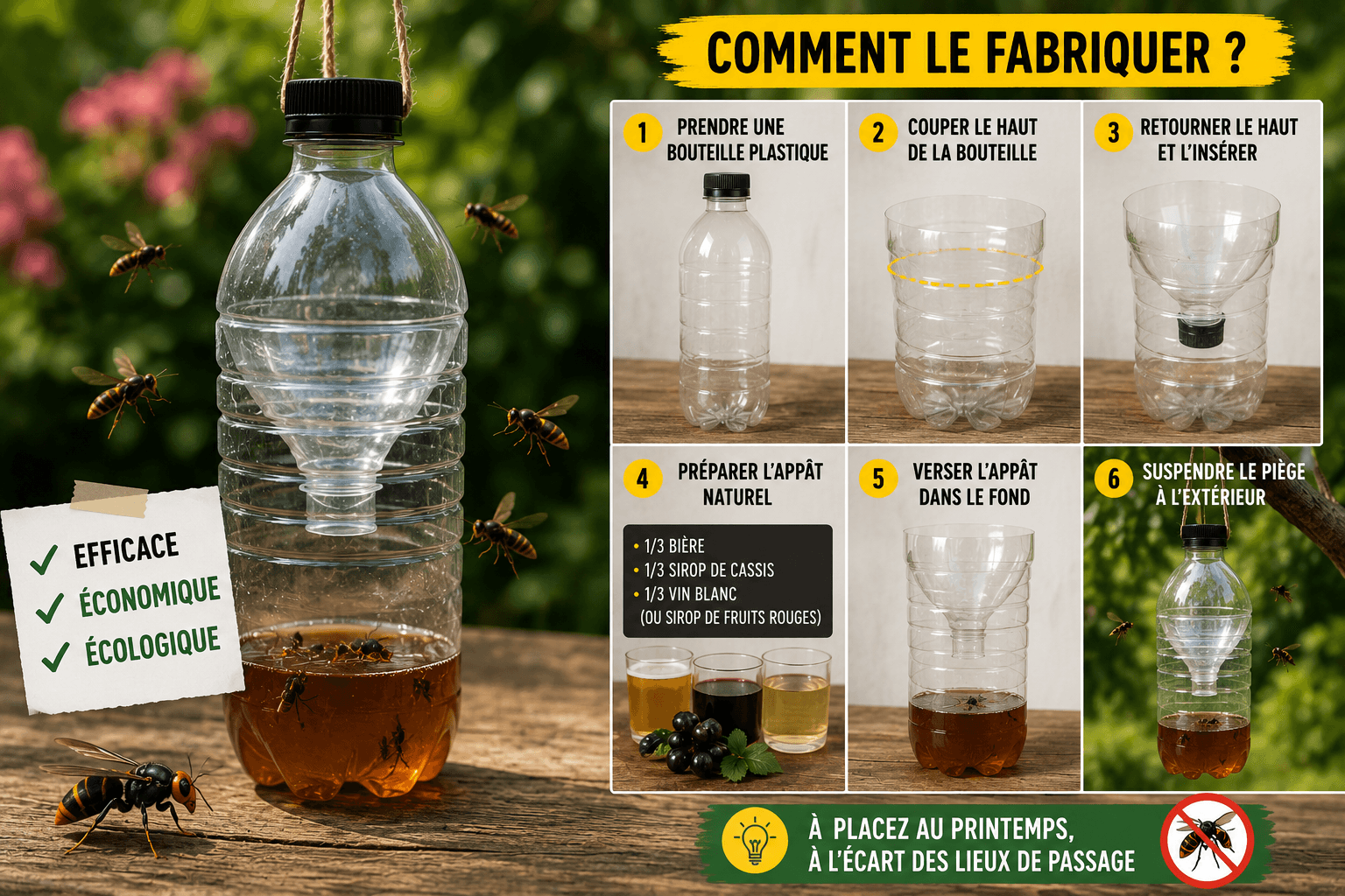 Étapes pour fabriquer un piège à frelon asiatique avec une bouteille en plastique