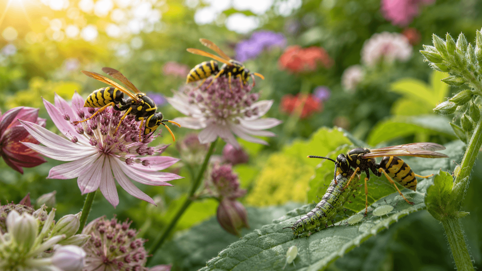 Guêpes utiles dans la nature : pollinisation des fleurs et régulation des nuisibles au jardin