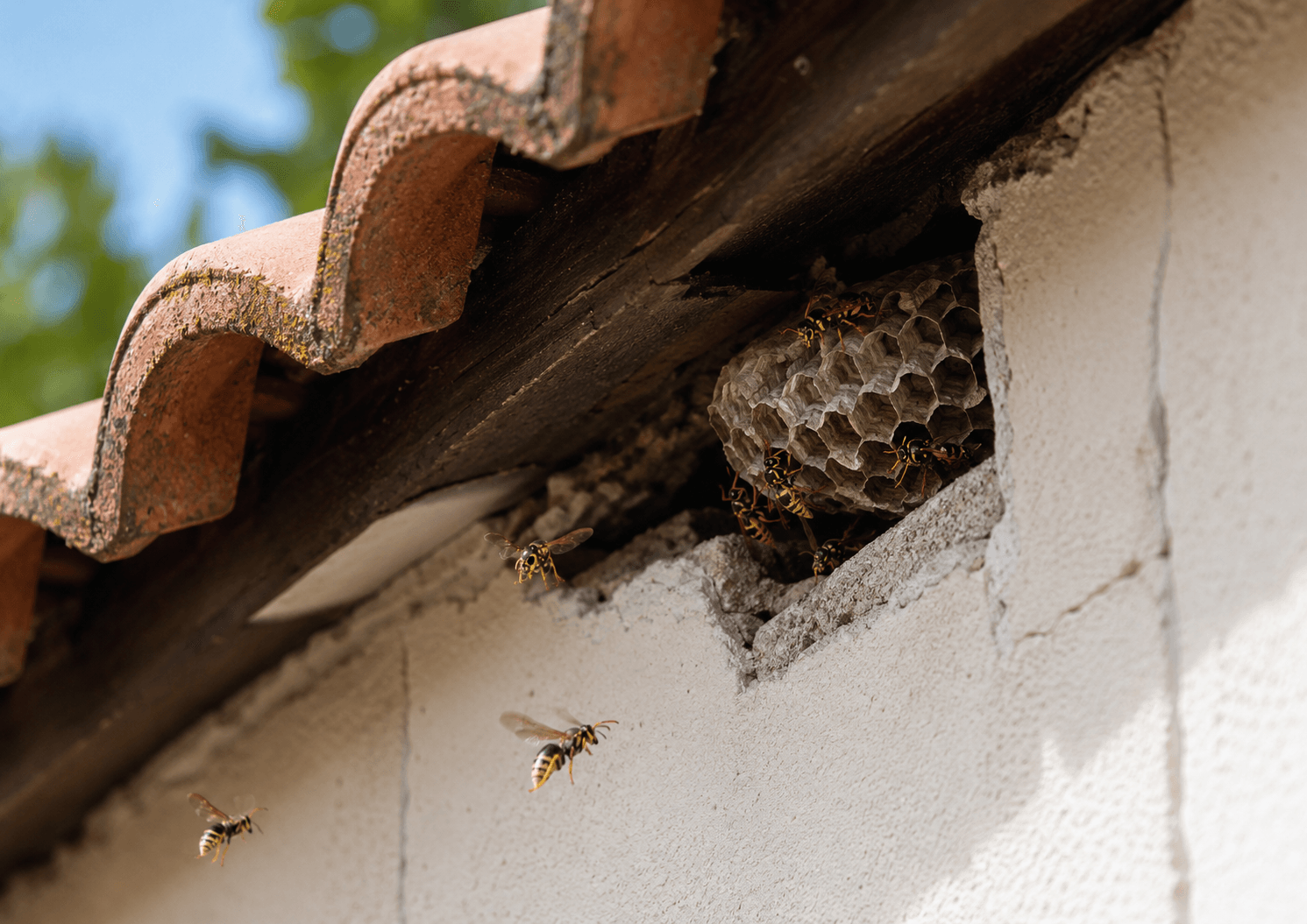 Nid de guêpes caché sous toiture ou dans un mur