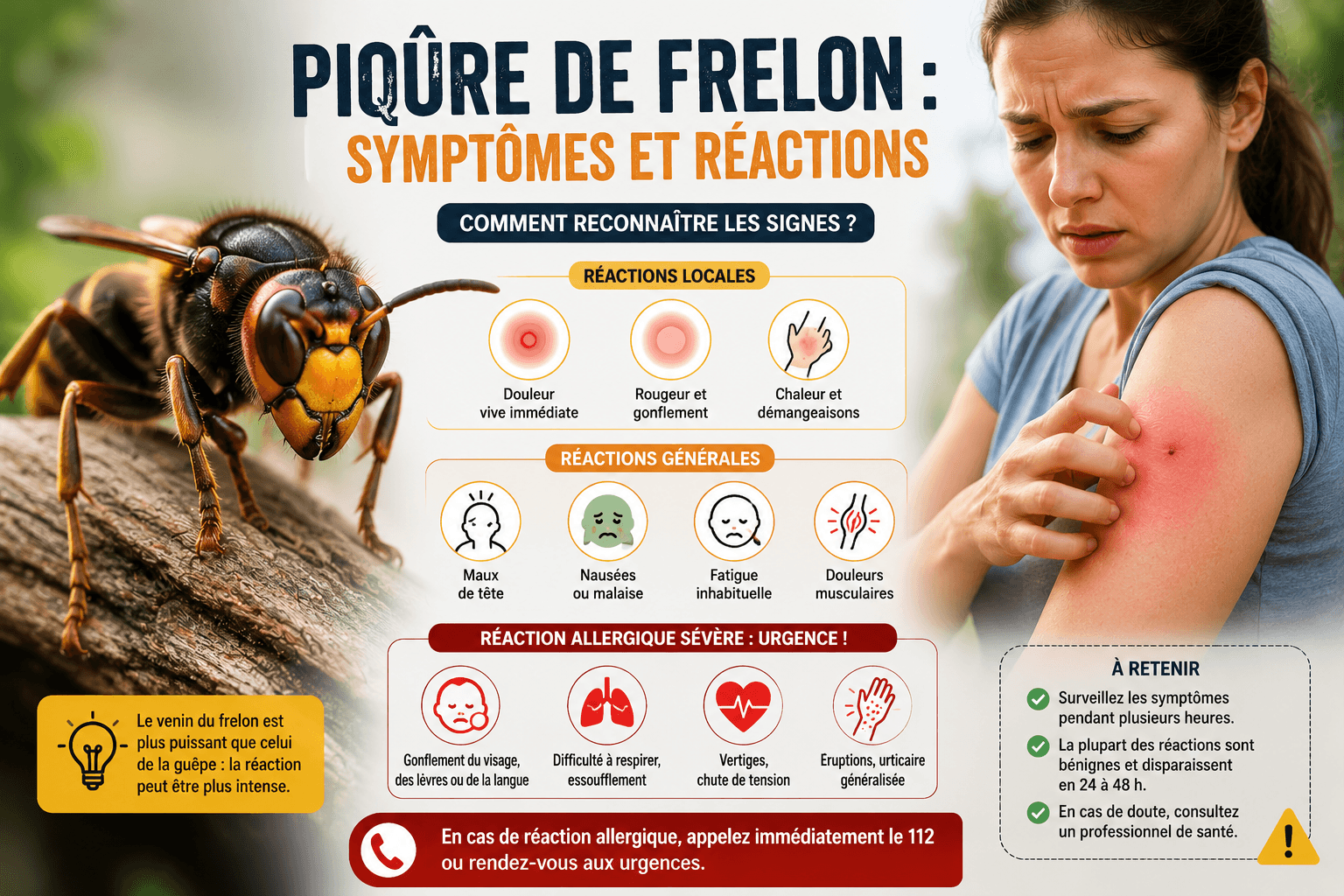 Symptômes et réactions possibles après une piqûre de frelon