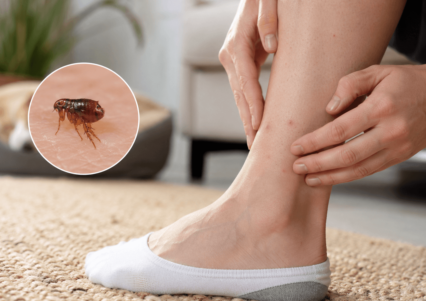 Exemple visuel de piqûres de puces sur la jambe d’un homme
