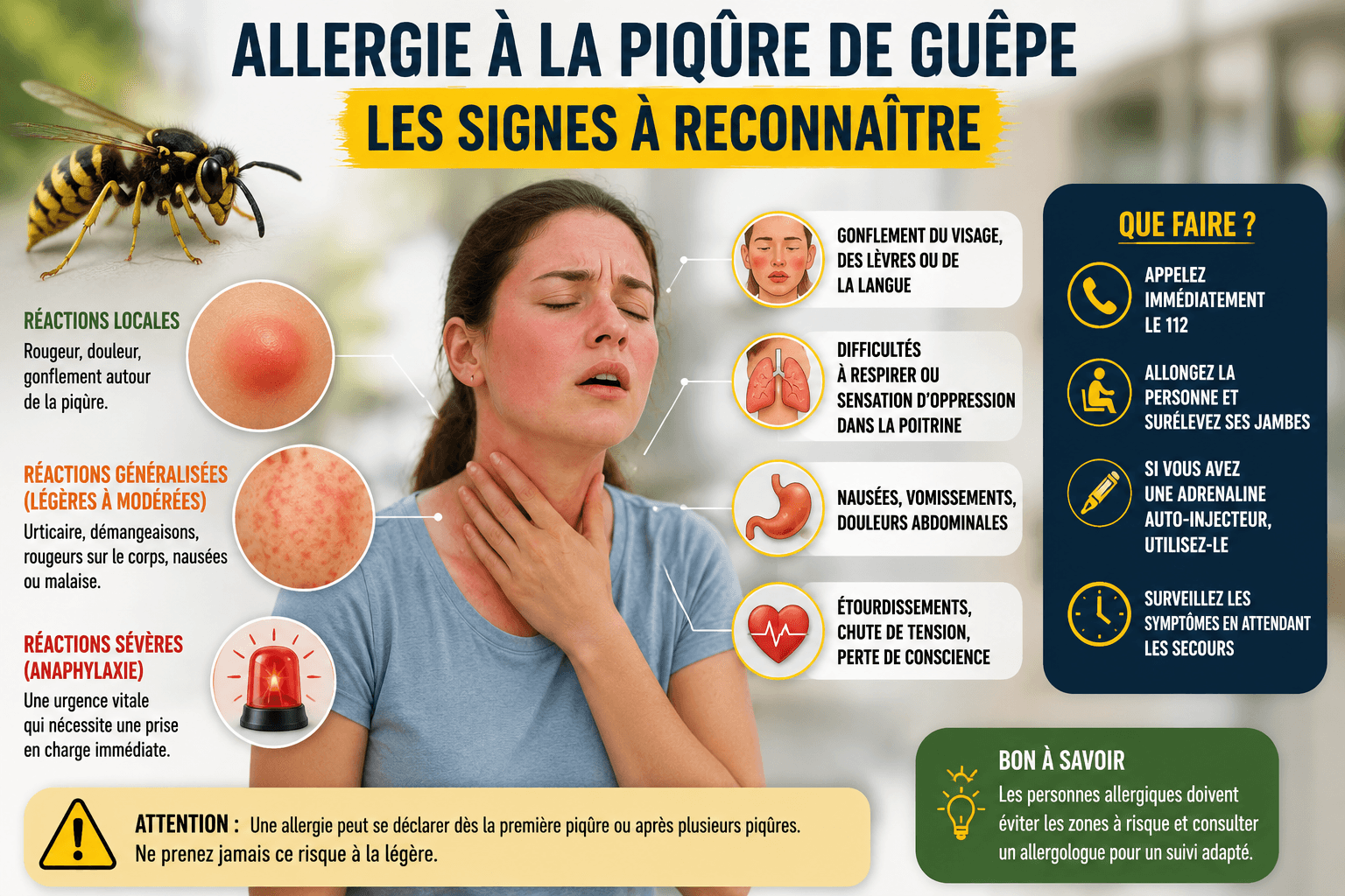 Signes d’une allergie à la piqûre de guêpe et symptômes à reconnaître